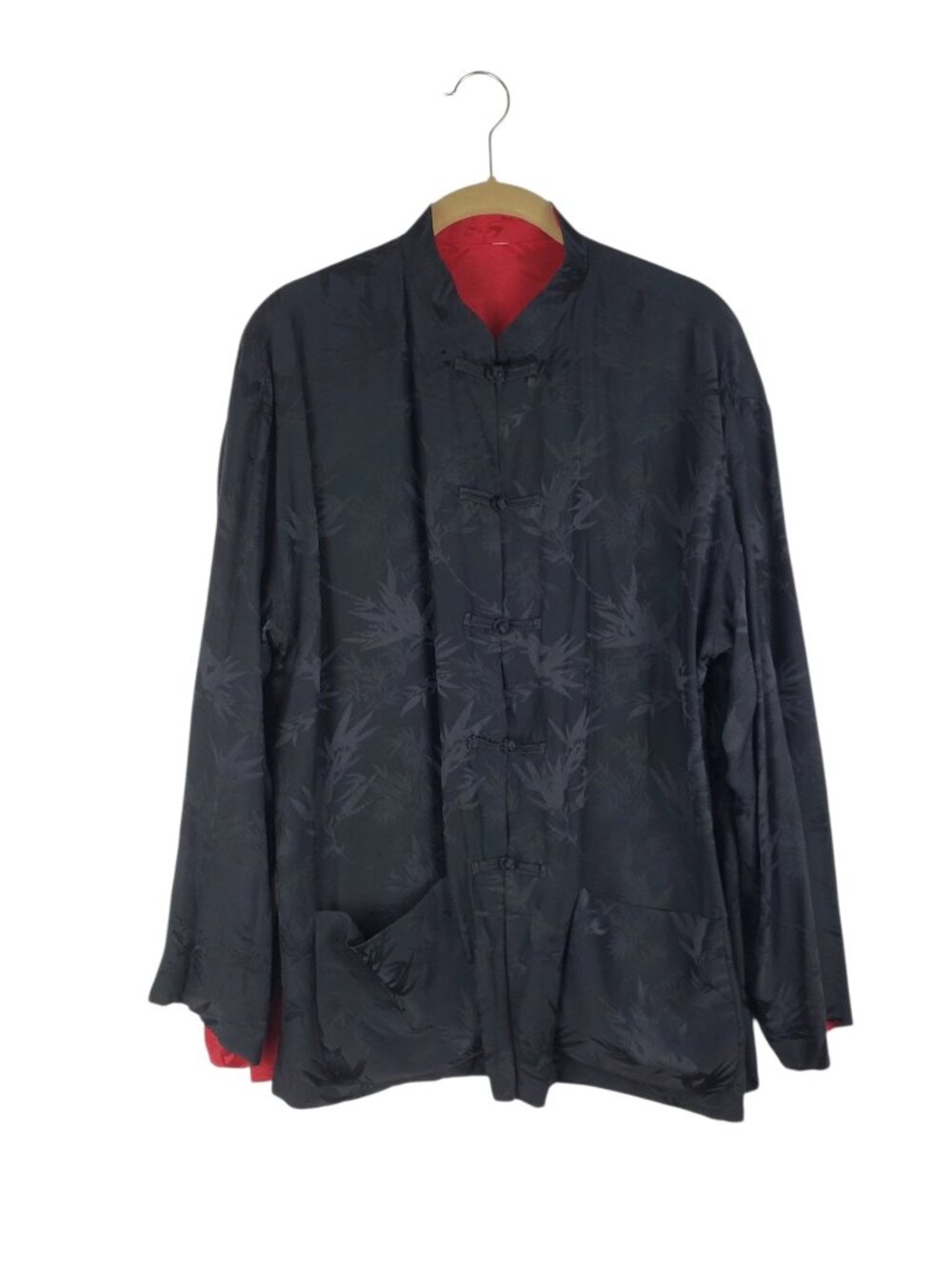 Chicos Reversible Silk Nehru Jacket Top Black Red Frog Closure Womens 2/Large